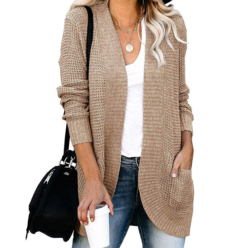 Elegant Curved Placket Knitted Cardigan for Women