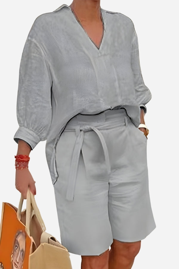 Stay Cool &amp; Classy: Two-piece Set With Loose Shirt &amp; High-waisted Shorts