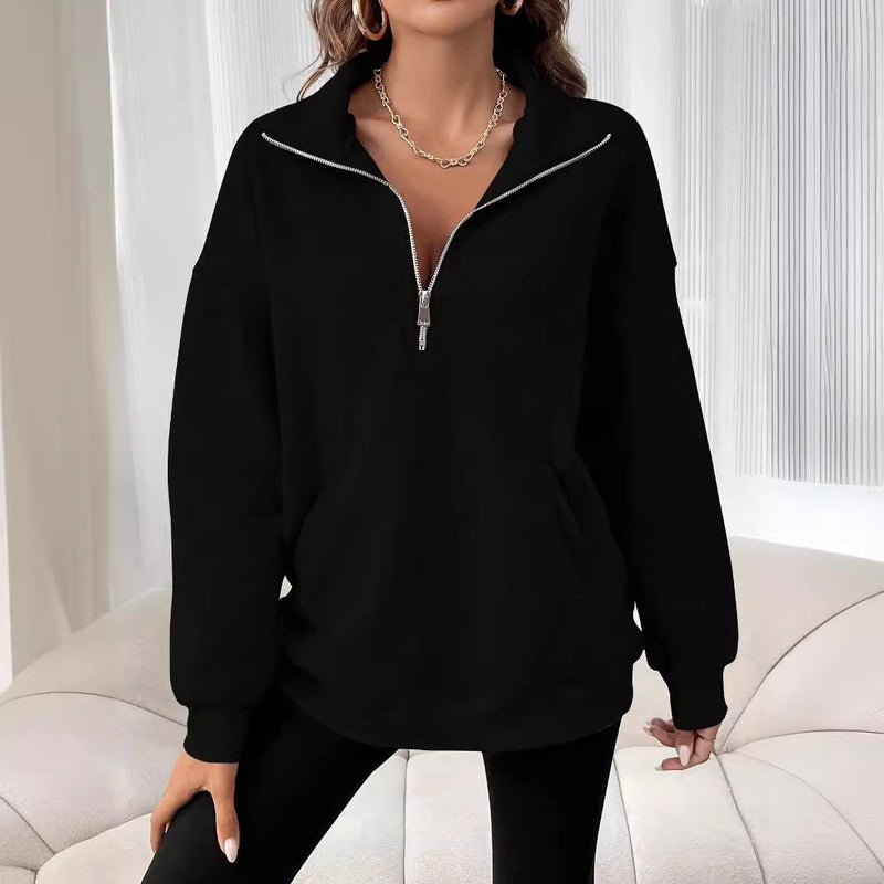 Half-Zip Stand Collar Casual Solid Color Sweatshirt