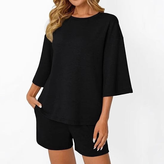 Loose Casual Short-Sleeve and Shorts Two-Piece Set