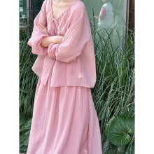 Deerxi Drawstring Ruched Sun-Protection Shirt and Skirt Set