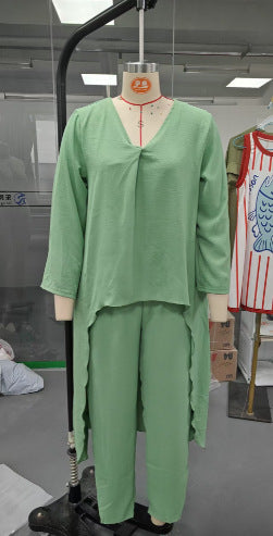 V-Neck Two-Piece Pants Set