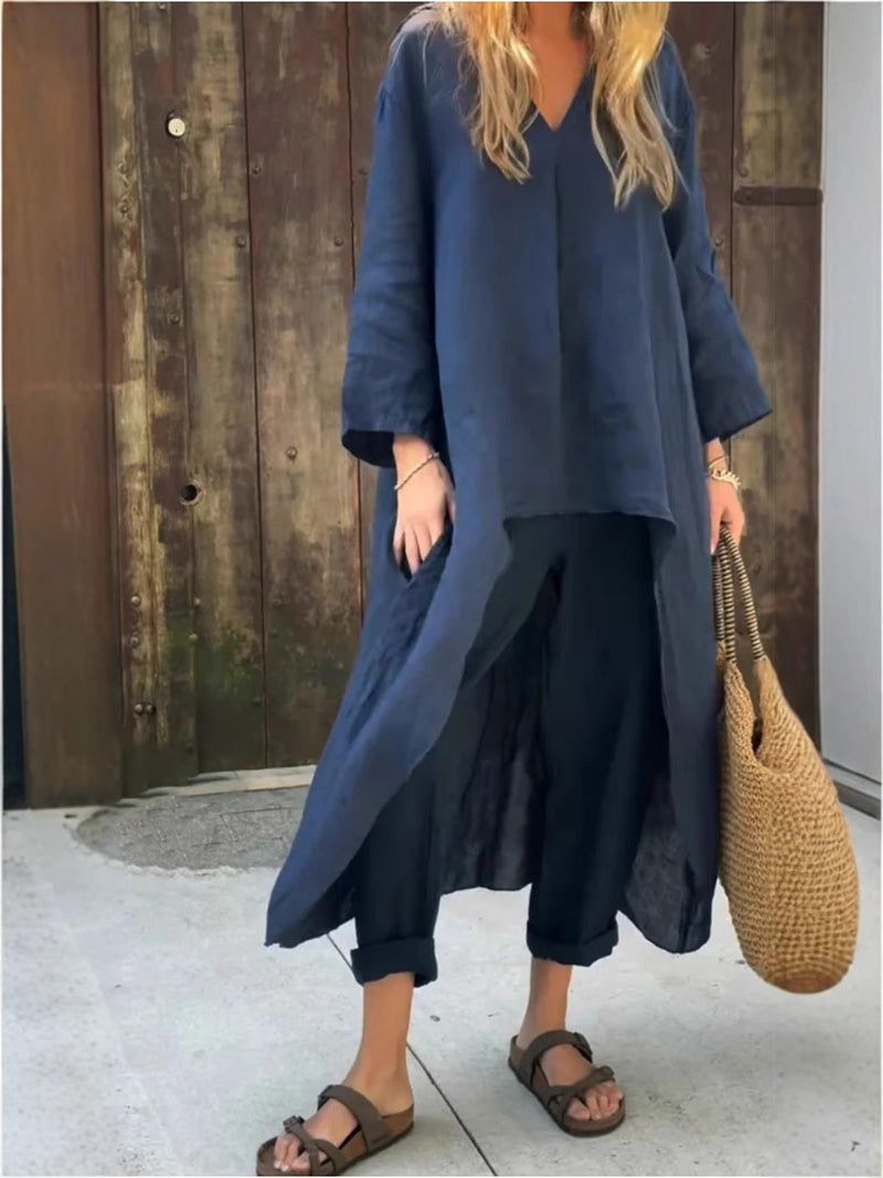 V-Neck Two-Piece Pants Set