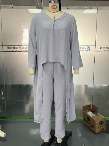 V-Neck Two-Piece Pants Set