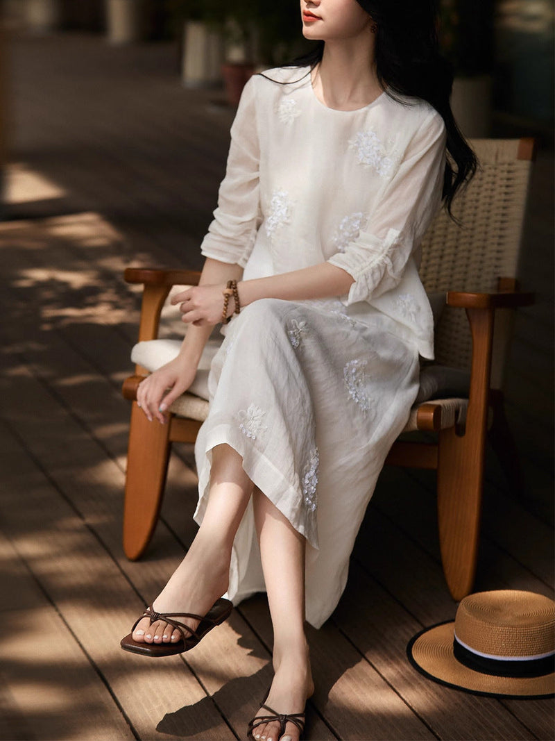 Embellished Sequin Bead Embroidery Sheer Round Neck Top Set