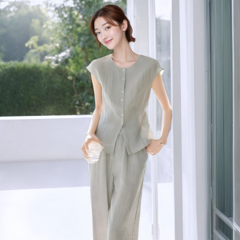 Korean Stylish Sleeveless Top and Loose Pants Set