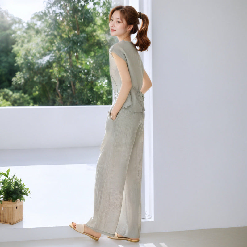 Korean Stylish Sleeveless Top and Loose Pants Set