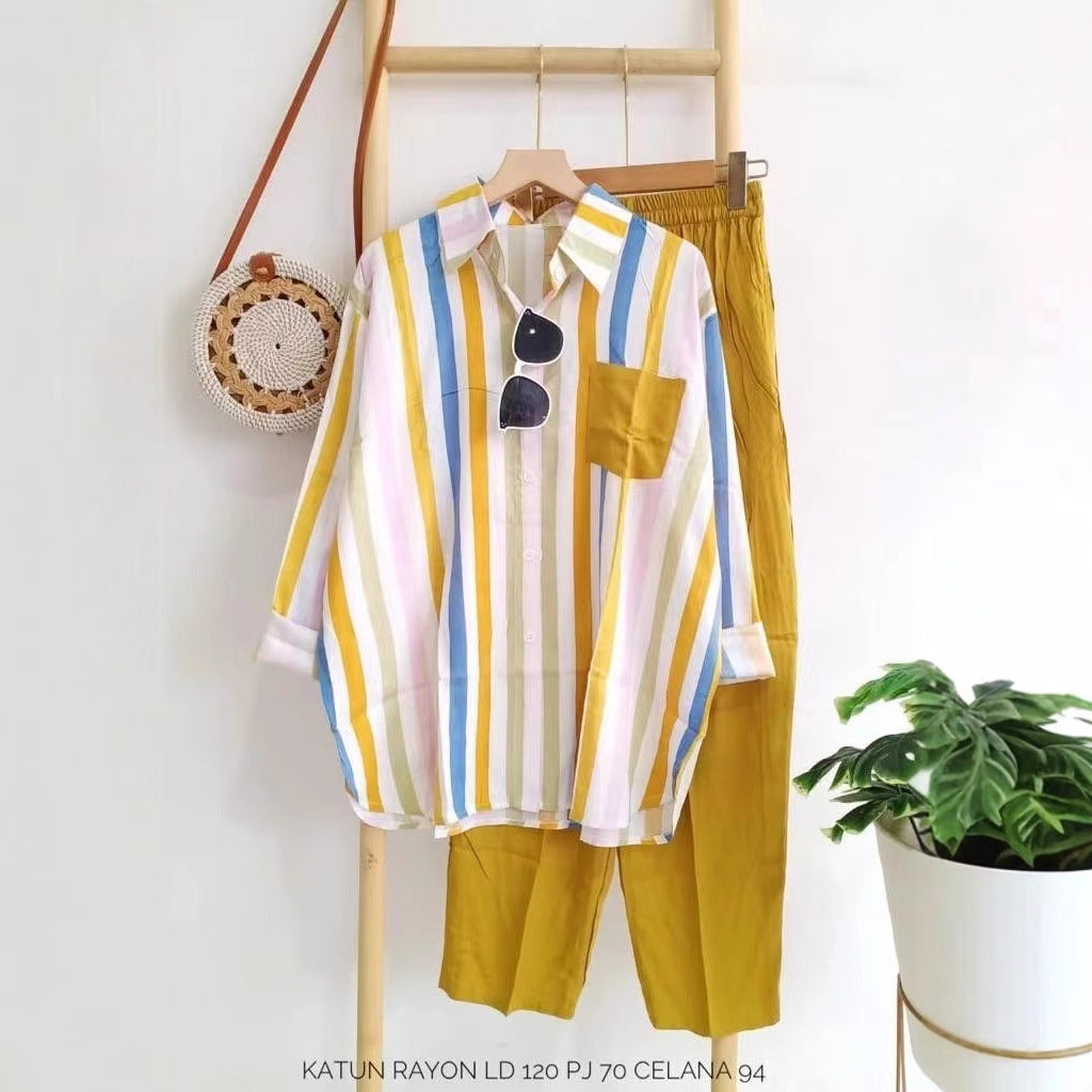 Striped Long Sleeve Two-Piece Set