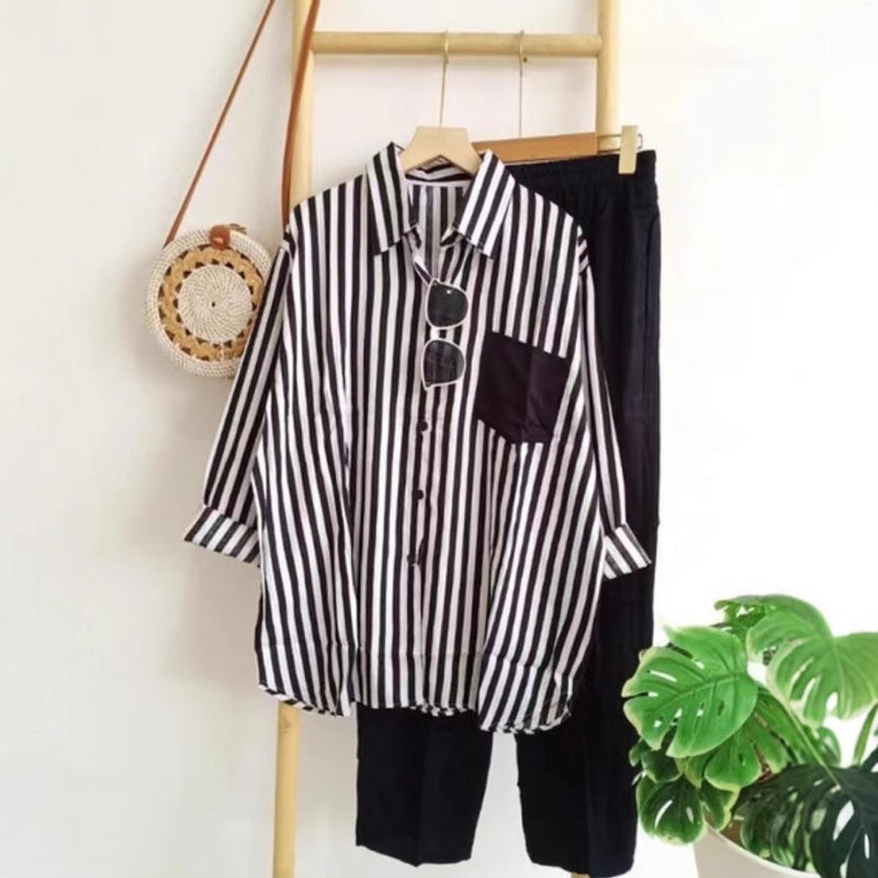 Striped Long Sleeve Two-Piece Set