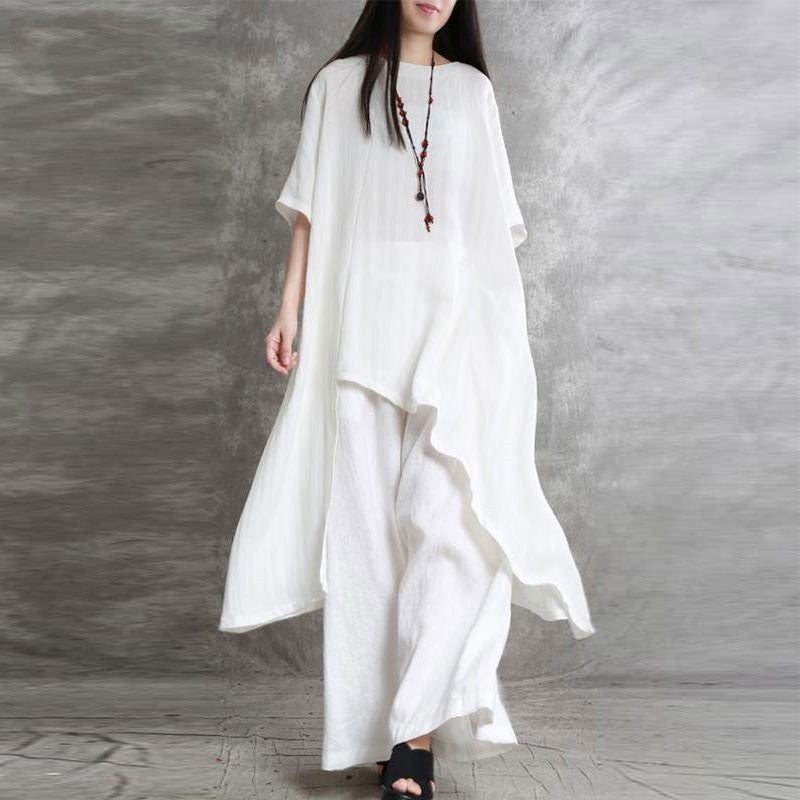 Plus Size Korean Cotton-Linen Casual Sportswear Set