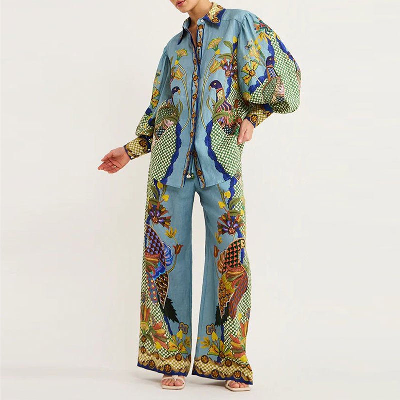 Graffiti Print Casual Shirt and Long-Sleeve Set