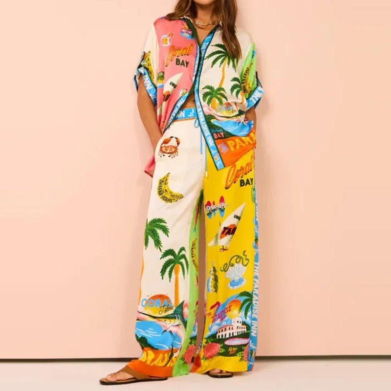 Graffiti Print Casual Shirt and Long-Sleeve Set