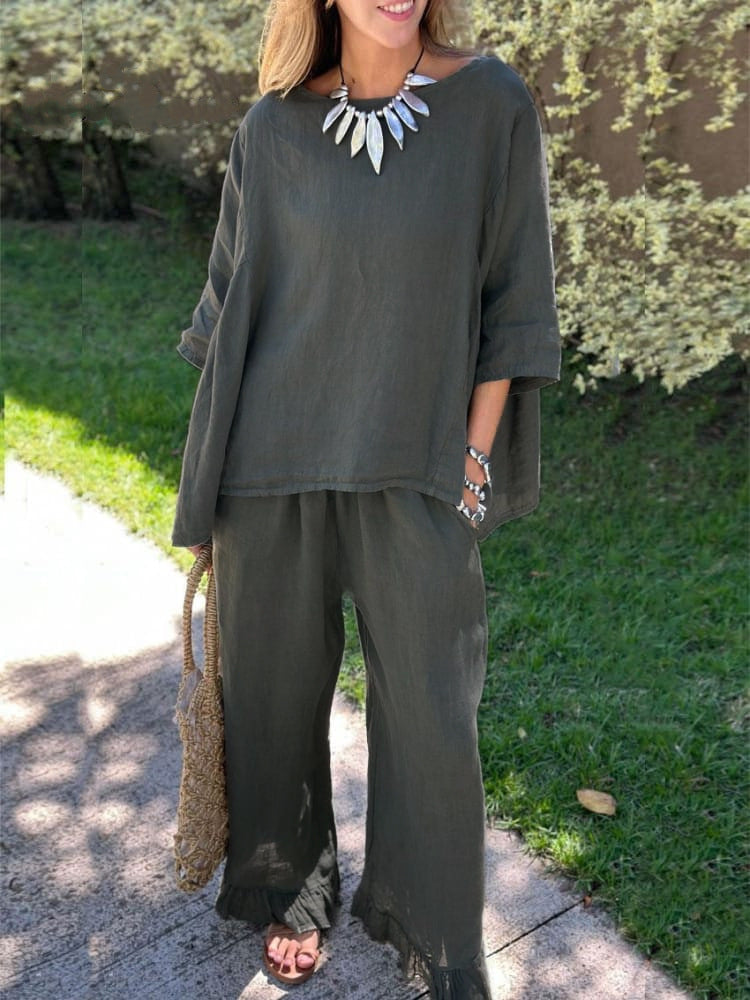 Cotton and Linen Casual Two-Piece Set