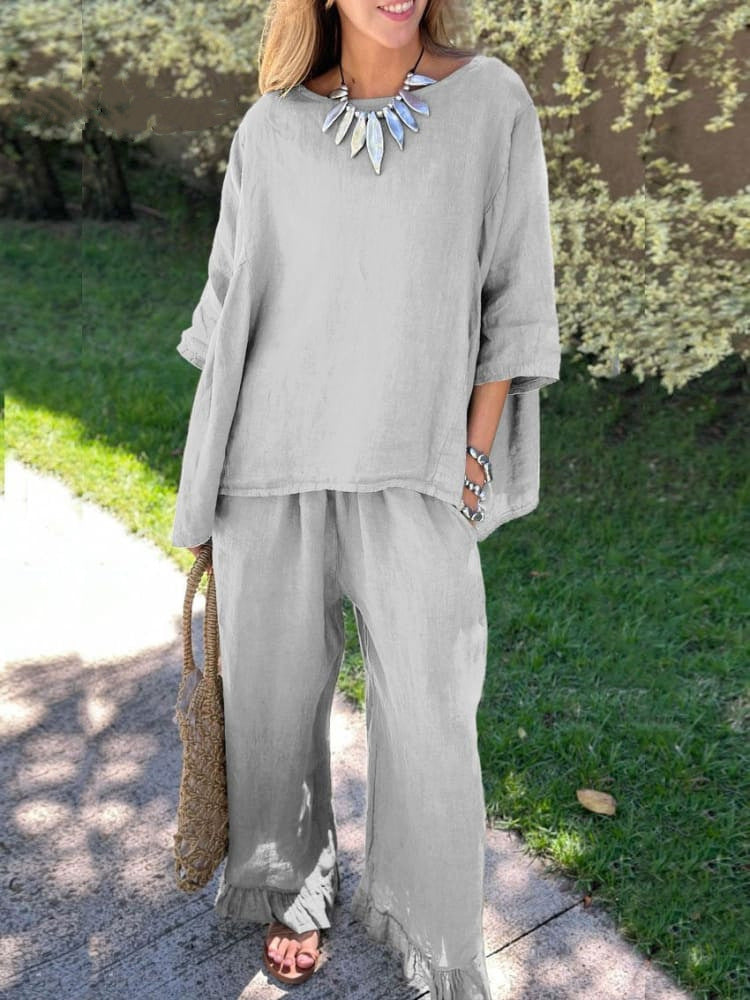 Cotton and Linen Casual Two-Piece Set