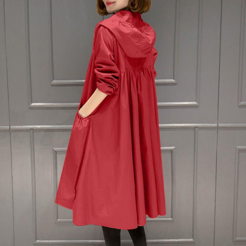 Korean Hooded Mid-Length Over-the-Knee Trench Coat