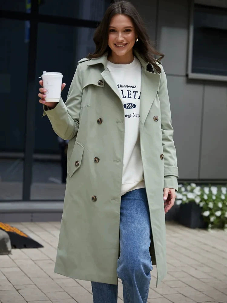 Classic Double-Breasted Belted Trench Coat