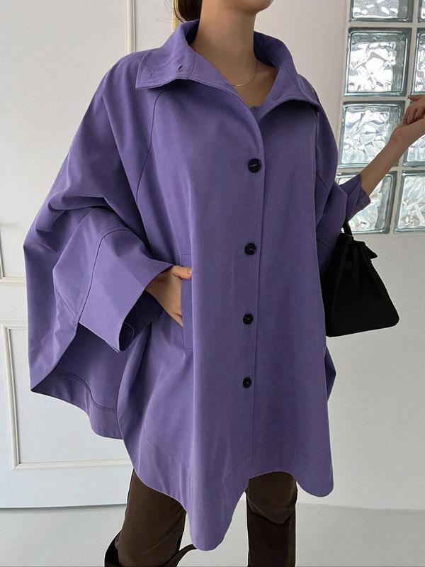 Elegant Batwing Pocket Button Front Jacket