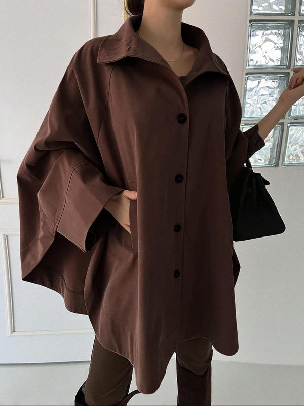 Elegant Batwing Pocket Button Front Jacket