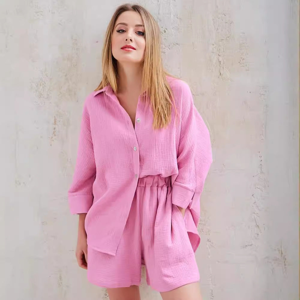 Cotton Shirt and Shorts Two-Piece Set for Commuting