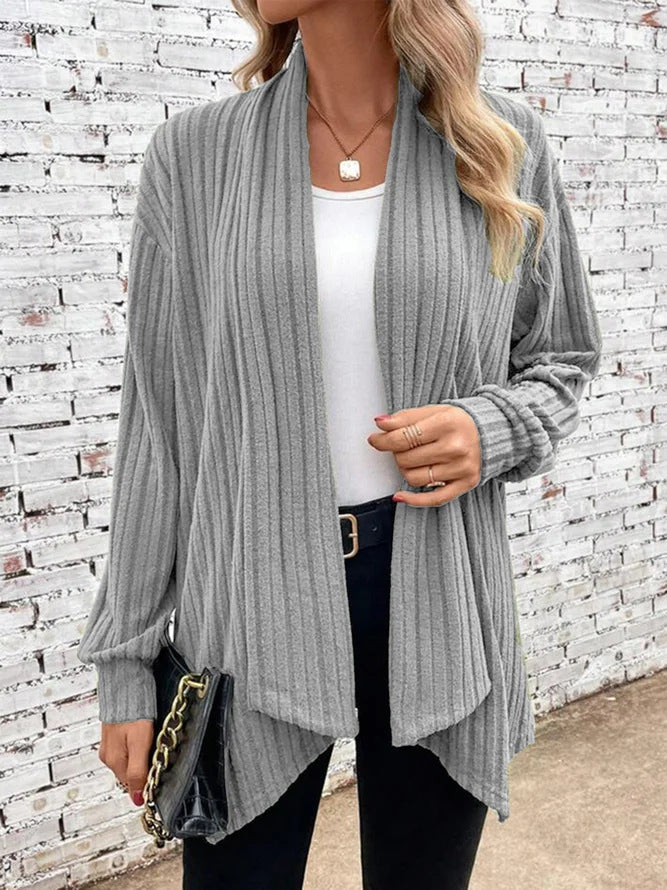 Loose Solid Color Long Sleeve Cardigan Coat