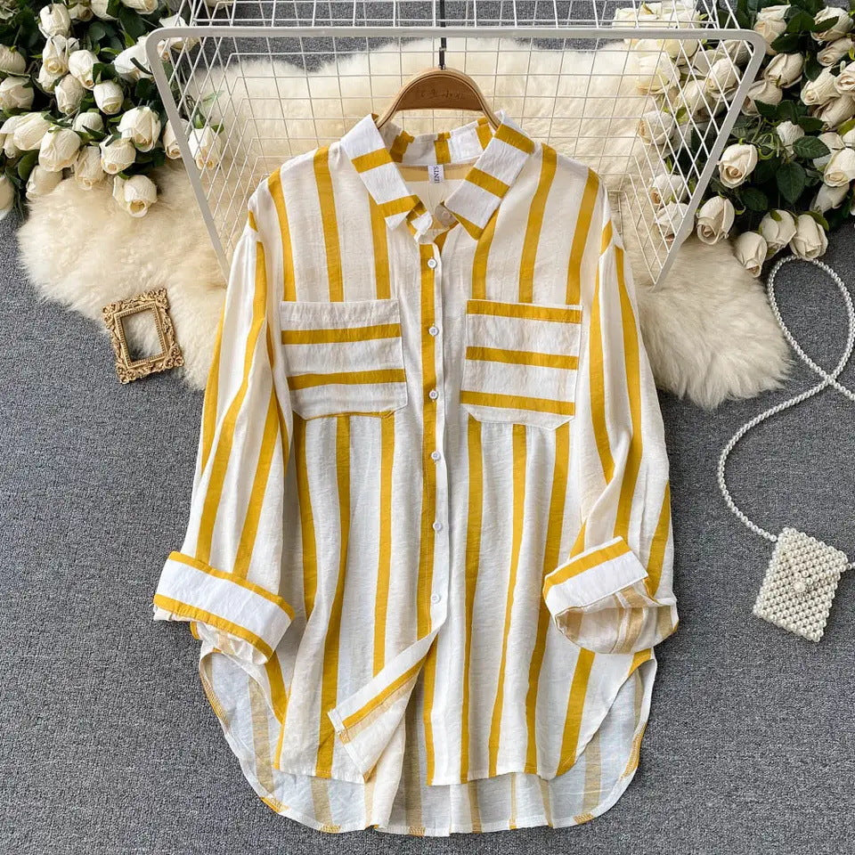 Mid-length Vertical Stripe Multicolor Shirt Jacket