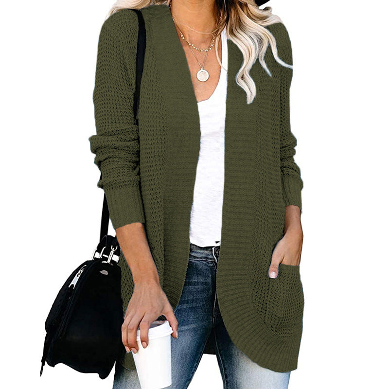 Elegant Curved Placket Knitted Cardigan for Women