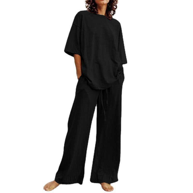 Belted Pocket 2-Piece Casual Top and Wide-Leg Pants Set