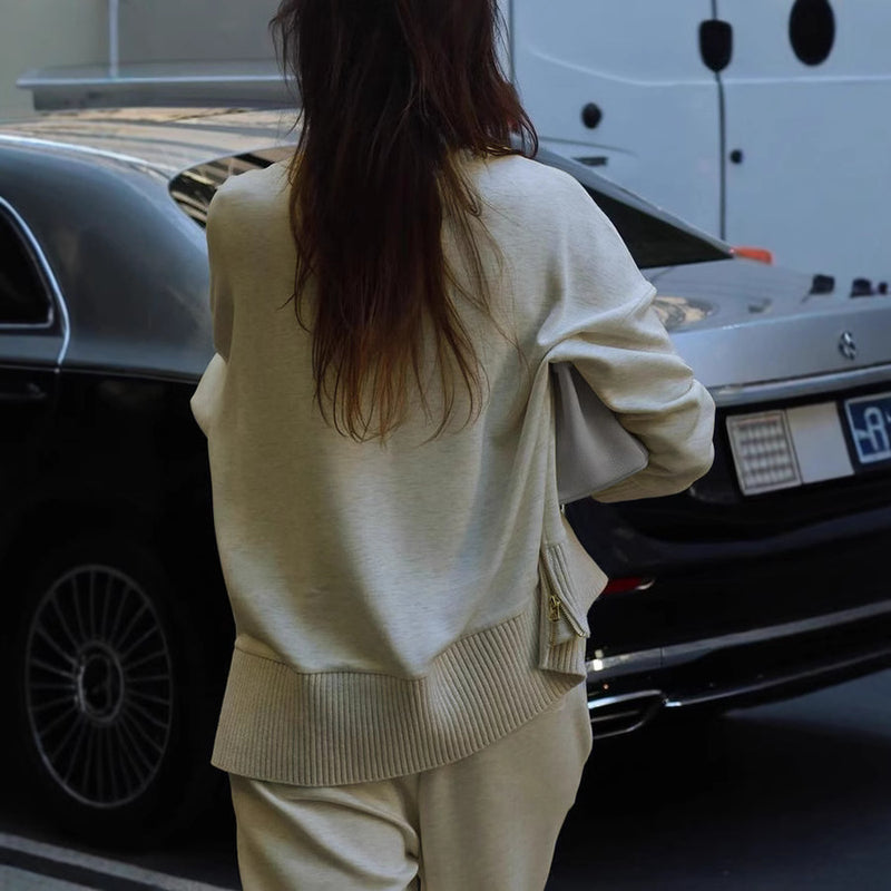 Casual Loose Pocket Sweatshirt Set