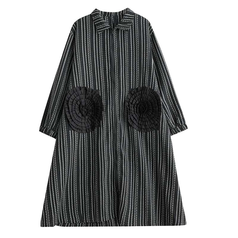 Plus Size Striped Heavy Embroidery Flared Dress