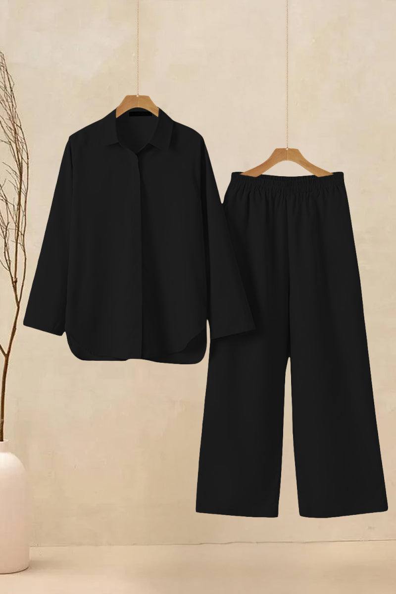 Oversized 100% Cotton Shirt and Wide-Leg Pants Co-ord Set