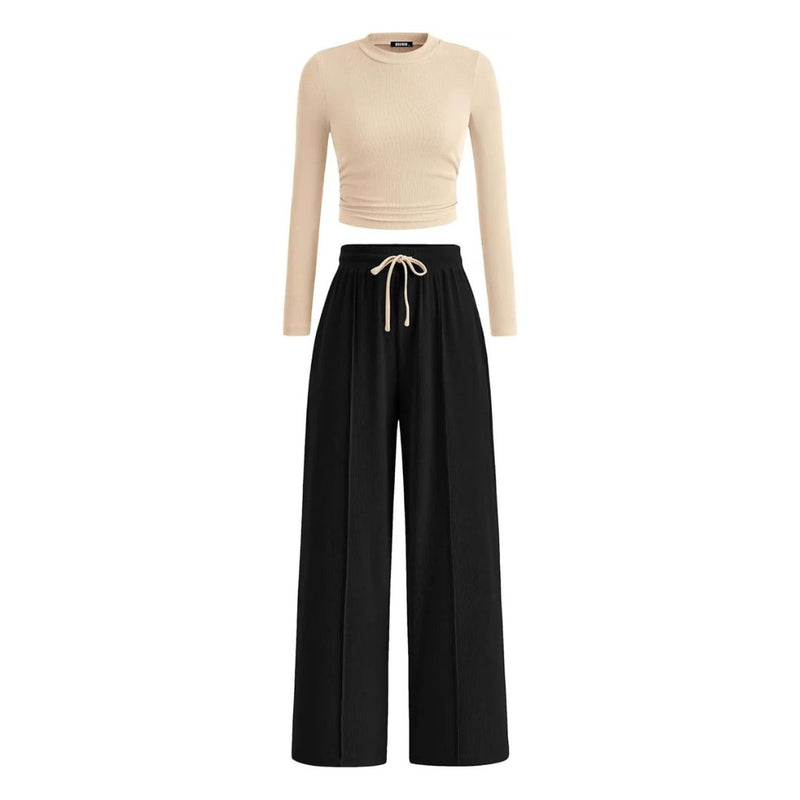 Ribbed Cropped Top and Wide-Leg Pants Set