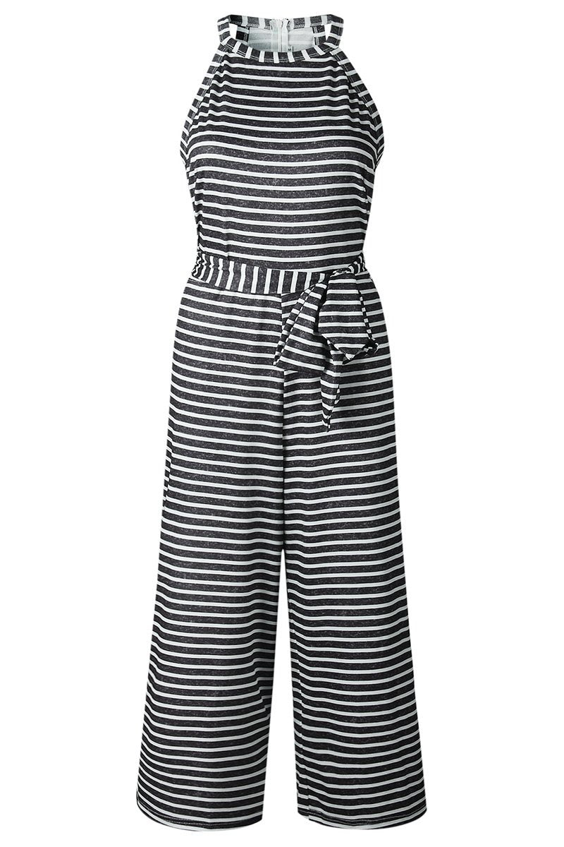Tie Waist Striped Jumpsuit