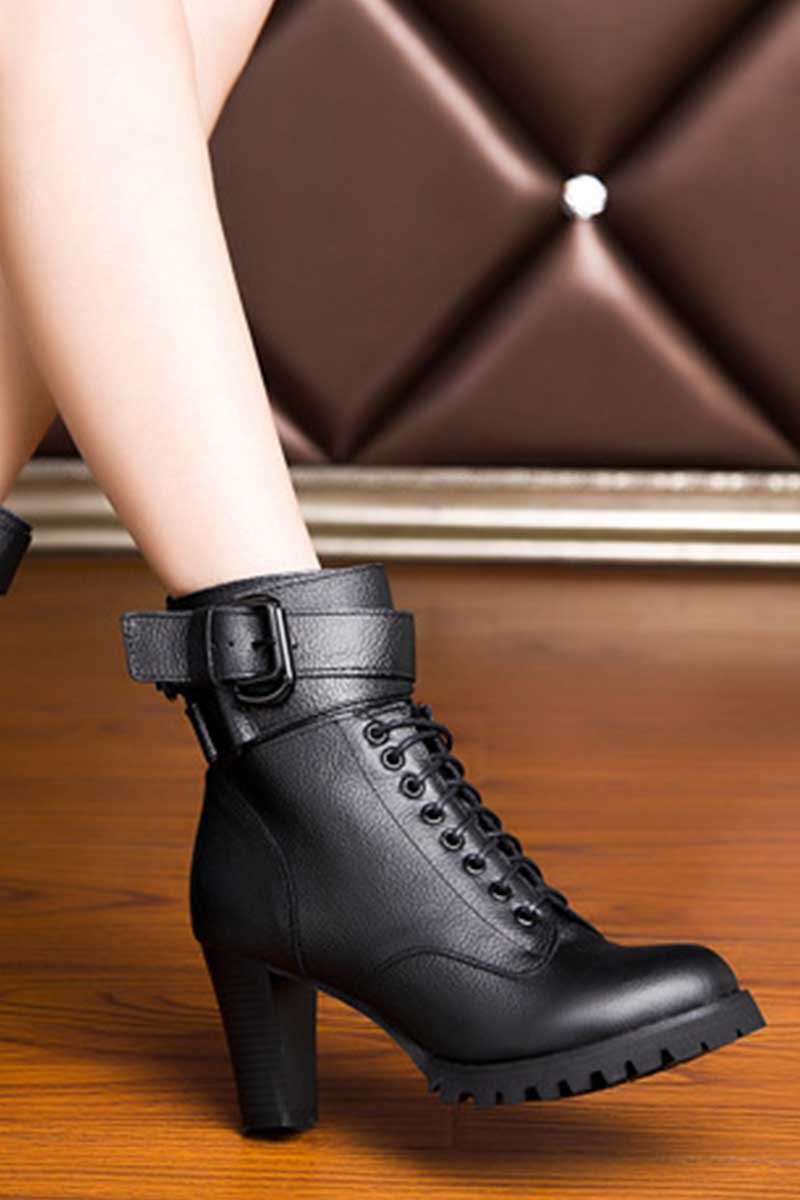 Chunky Lace Up Strapped Ankle Boots