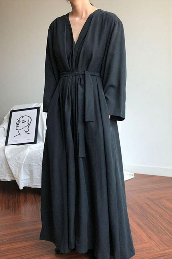 casual black long sleeve maxi dress Organic Cotton Long Sleeve Maxi Dress - Black