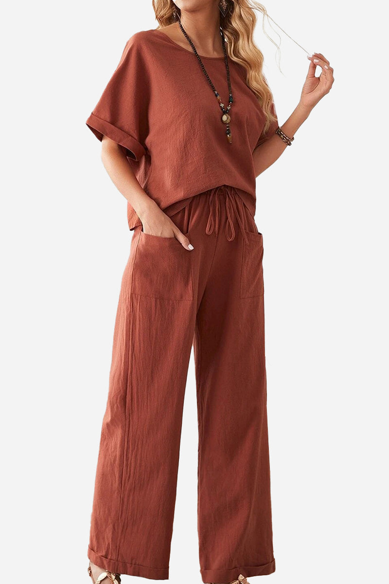 Classy &amp; Laid Back Lifestyle: Rolled Cuff Top And Patch Pocket Pants Set