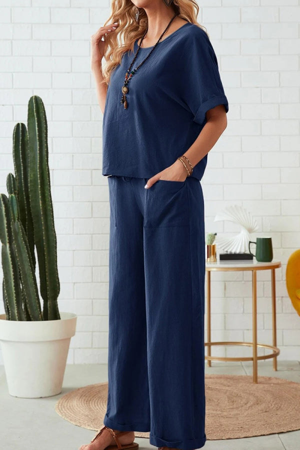 Classy &amp; Laid Back Lifestyle: Rolled Cuff Top And Patch Pocket Pants Set