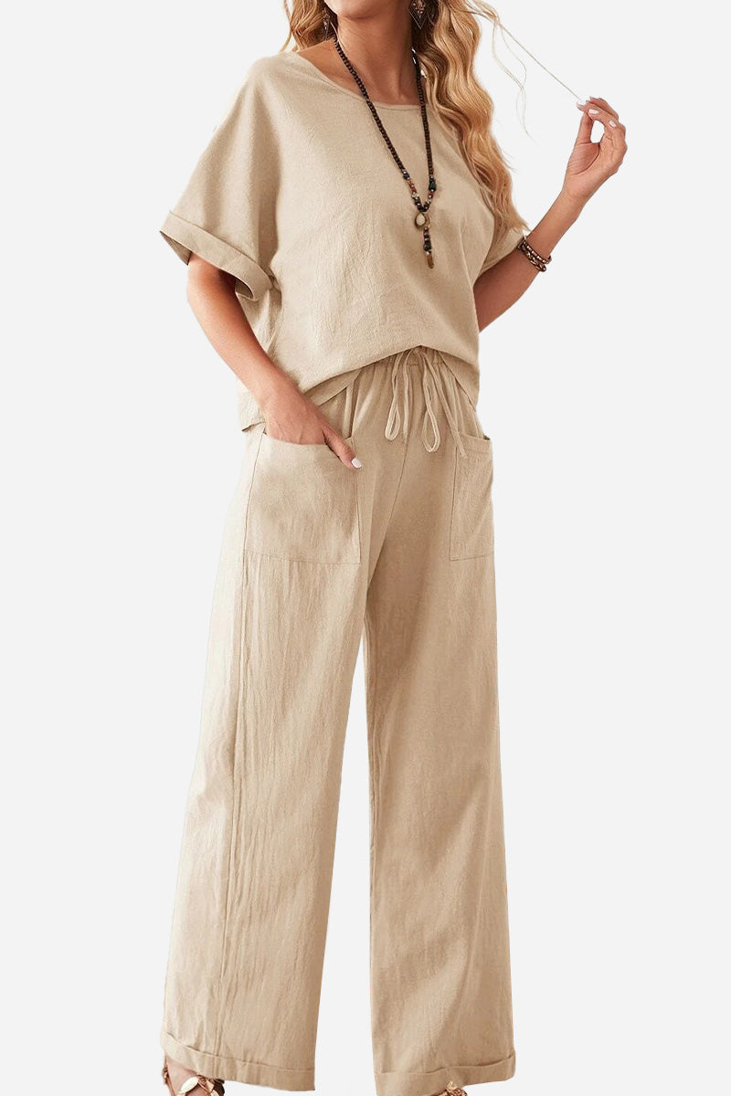 Classy &amp; Laid Back Lifestyle: Rolled Cuff Top And Patch Pocket Pants Set