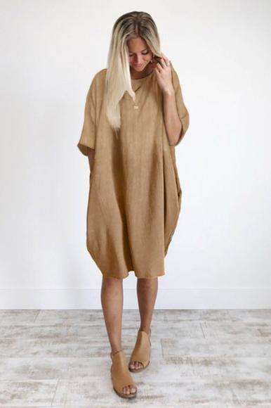 Nude Oversized Premium Linen Ovoid Dress