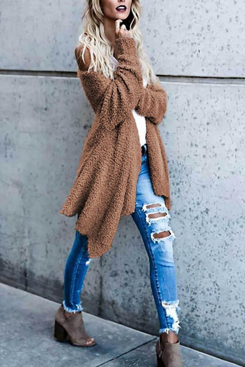 Solid Open Front Irregular Cardigan