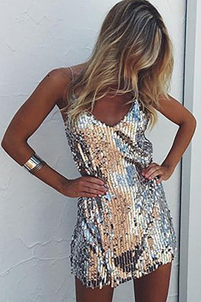 Spaghetti Strap Sequin Embellished Dress