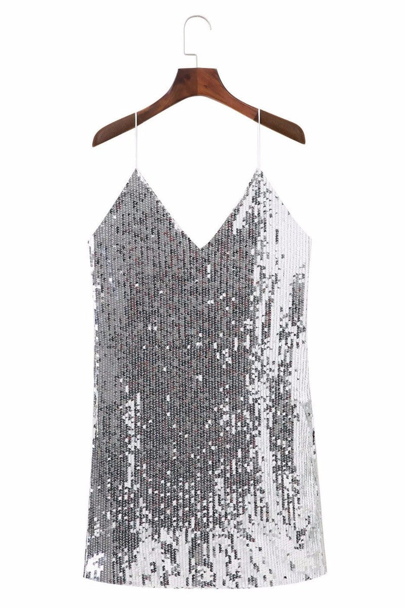 Spaghetti Strap Sequin Embellished Dress