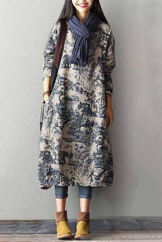 Japanese Porcelain Print Dress - Daisy Store Japanese Porcelain Print Dress - Daisy Store