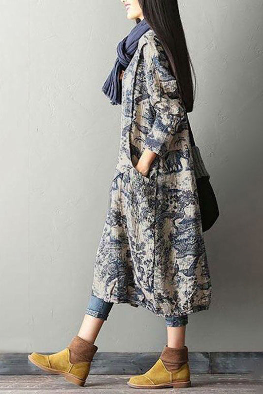 Blue Japanese Porcelain Print Dress - Daisy Store